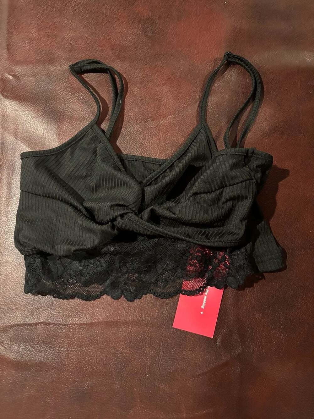 SHEIN Contrast Lace Ruched Cami Top Size S Black